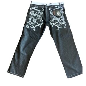 Red Ape Authentic Jeans 40 NWT Embroidered Y2K Streetwear Denim Baggy Belted 40